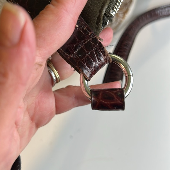 RALPH LAUREN GREEN SUEDE LEATHER, ANIMAL PRINT LEATHER STRAPS PURSE - Picture 9 of 14